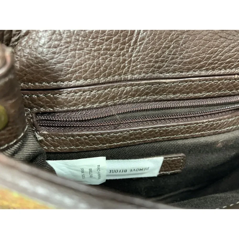 J. Crew 100% Wool Brown Window Pane Check Chain and Leather Trim Shoulder Bag